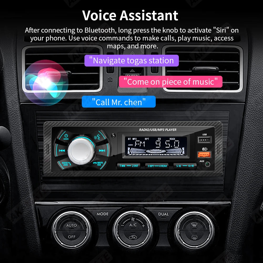 1 Din Car Radio MP3 Multimedia Player FM Radio Bluetooth AUX USB Support Phone Charging Colorful Light Display Stereo Autoradio