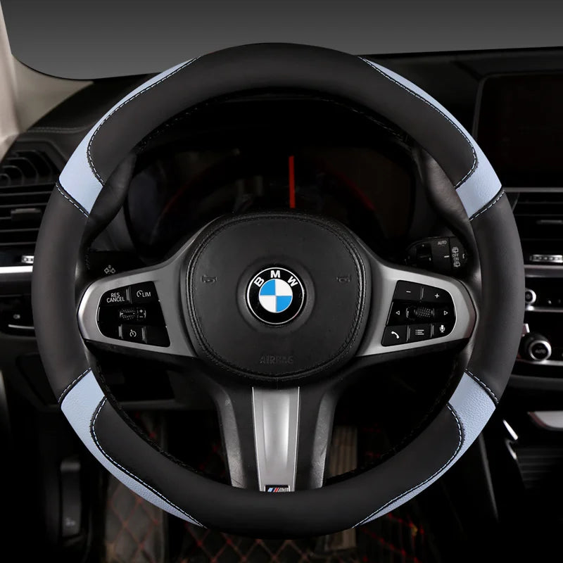 Car Steering Wheel Cover - Universal Car for Diverse Cars, Durable Leather Cover with Anti-Slip Lining, Fit for 14.5"-15"