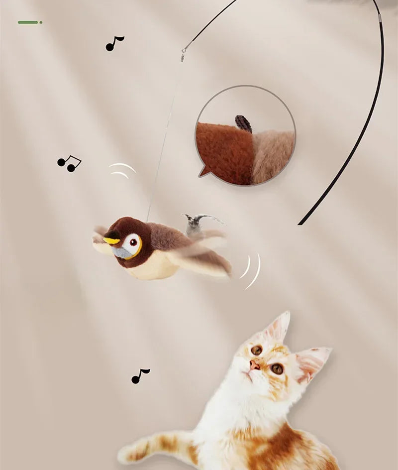 Interactive Cat Toys Rechargeable Flying Bird Rat Cat Toy Chirping Flapping Bird Can Add Catnip Touch Activated Plush Kitten Toy