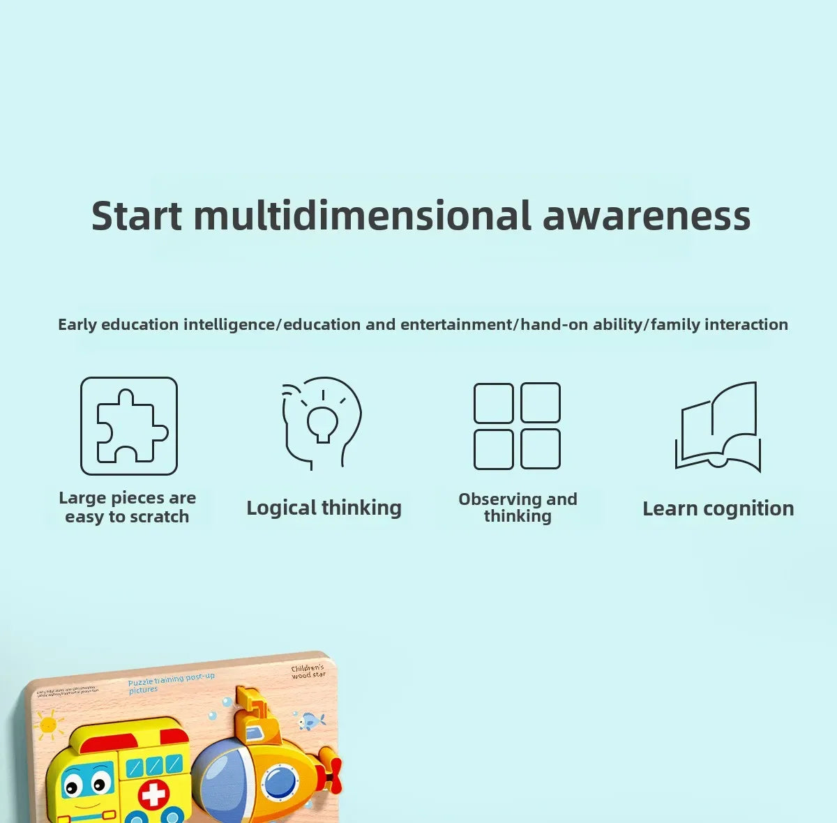 Animal Traffic Puzzles Toys for Kids Montessori Cartoon 3D Wooden Jigsaw Early Learning Educational Cognitive Game Children Gift