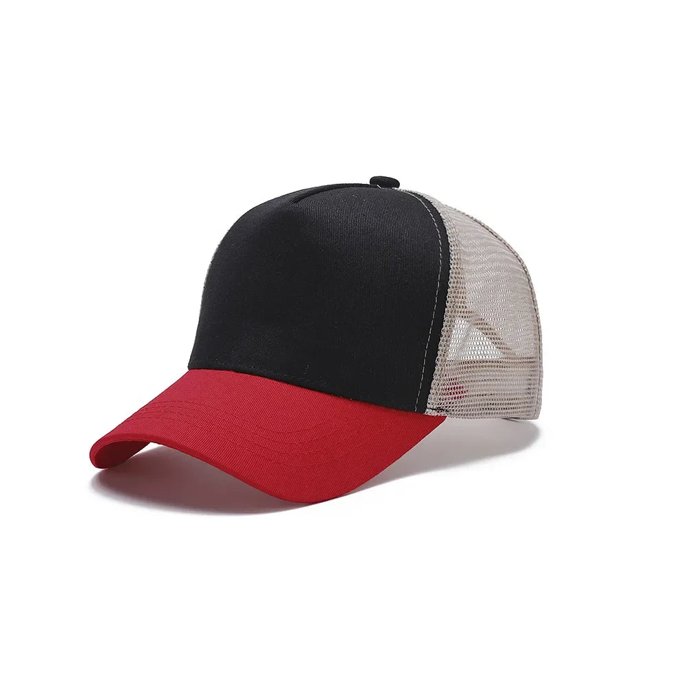 Custom Logo Print Basic Solid Color Mesh Breathable Baseball Cap Summer Sunshade Mesh 5 Panels Truck Driver Cap Wholesale