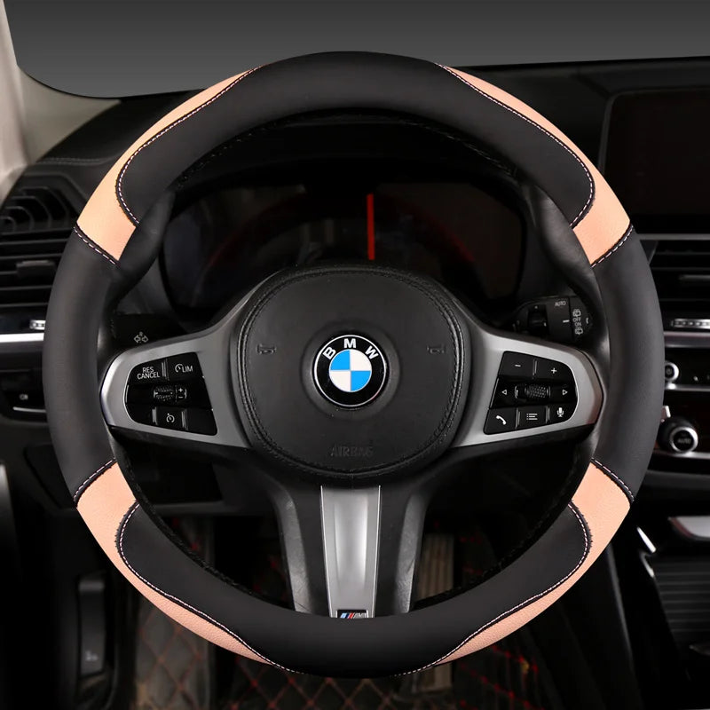 Car Steering Wheel Cover - Universal Car for Diverse Cars, Durable Leather Cover with Anti-Slip Lining, Fit for 14.5"-15"