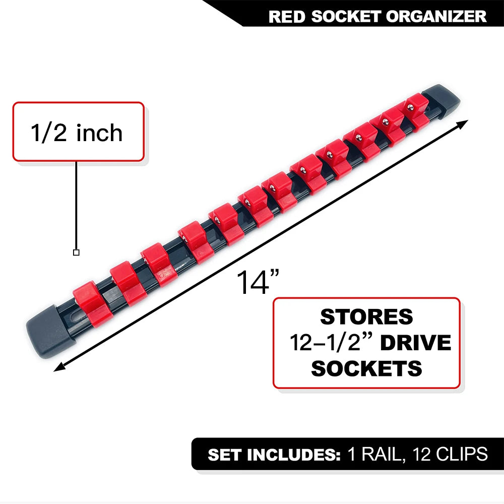 Socket Organizer Set 1/4-Inch 3/8-Inch 1/2-Inch Socket Organizer for Tool Box Drawer Drive Socket Trays, Socket Holder Clip Rail