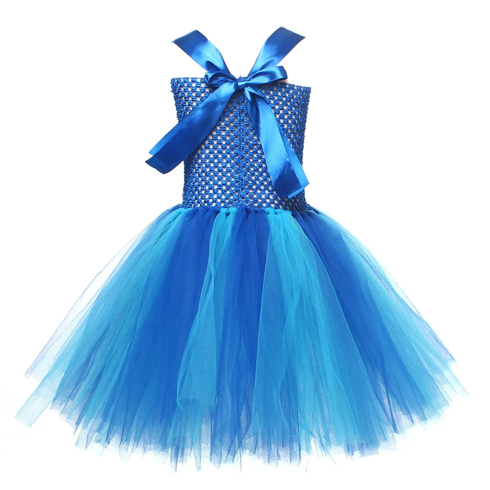 Movie Girls Alien Dog Costume Cartoon Blue Tulle Festival Dress Lilo Tutu Dress Maia Kealaha Live-action Character Dress Up