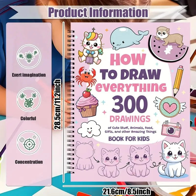 Bview Art Step-by-Step Drawing Guide: 300 Cute Animals, Foods & Creative Patterns - Art Tutorial Book