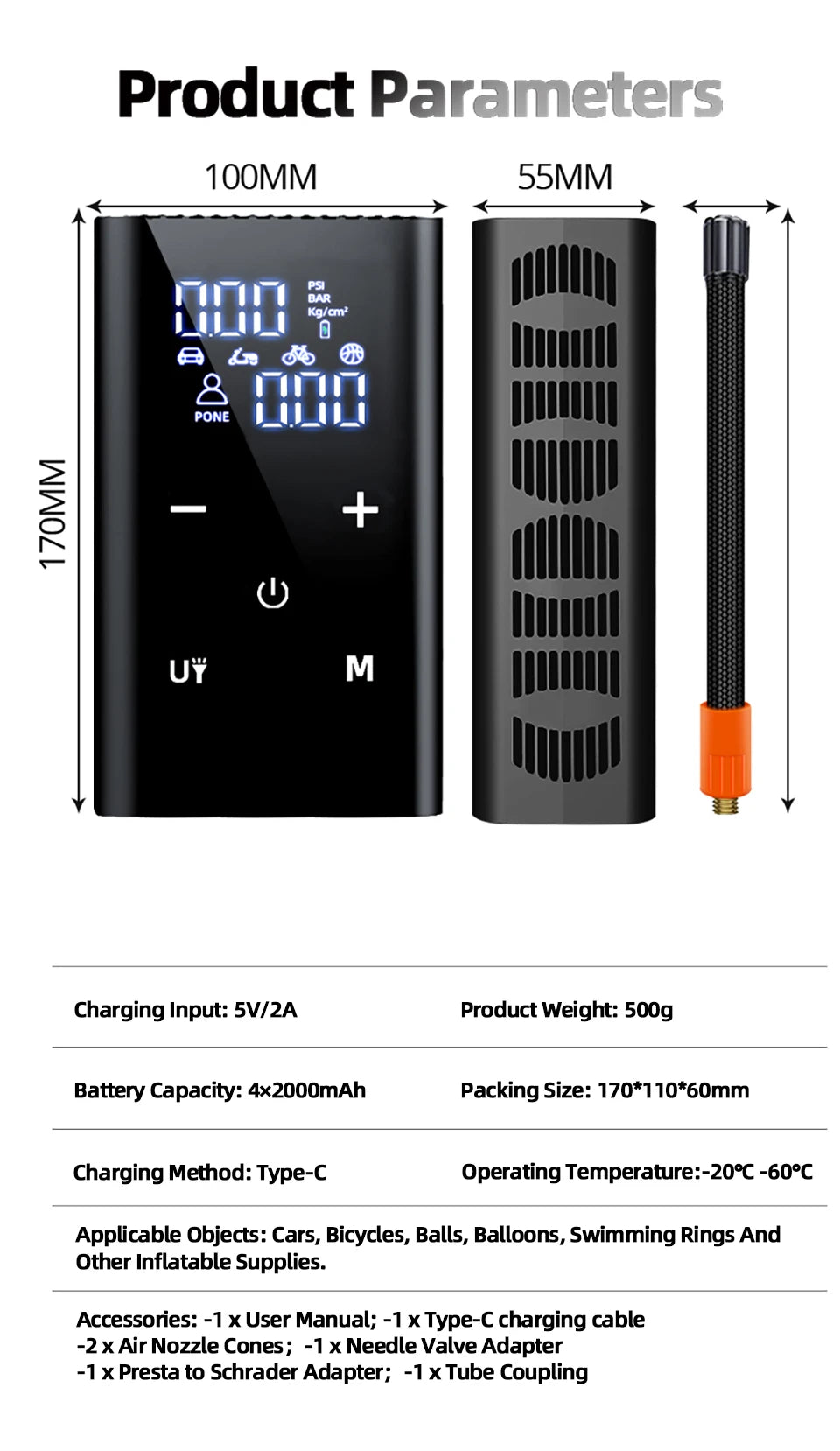 E-ACE Air Pump 150PSI Portable Car Tyre inflator 8000mAh Digital Electric Wireless Air Compressor For Bicycle Ball Motorcycle