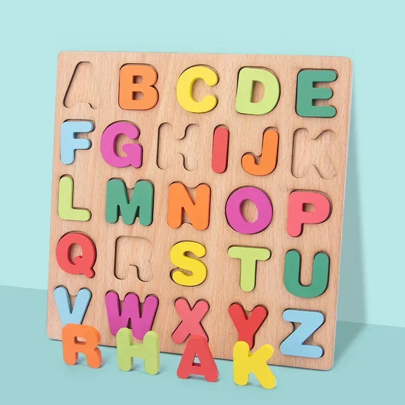 ABC Puzzle Shape Sorter Wooden Toys Early Learning Jigsaw Alphabet Number Puzzle Preschool Educational Baby Toys for Children