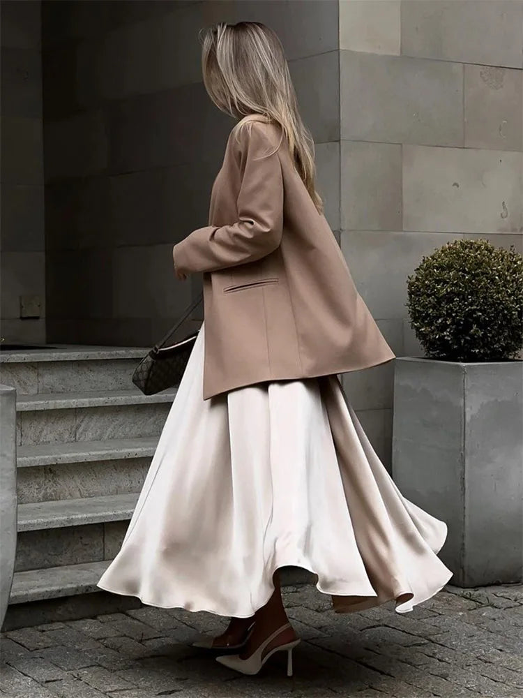 Elegant Satin Loose Women Skirt 2025 High Waist Maxi Skirts Streetwear Classic Long Skirt Fashion Female Black Skirt