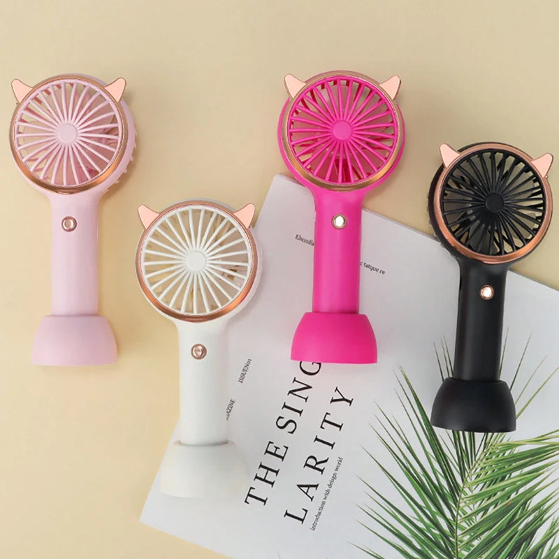 Cute Cat Ear Portable 3-speed Adjustable LED Lamp Holder Mini Fan Suitable for Office Outdoor Travel, The Best Summer Partner