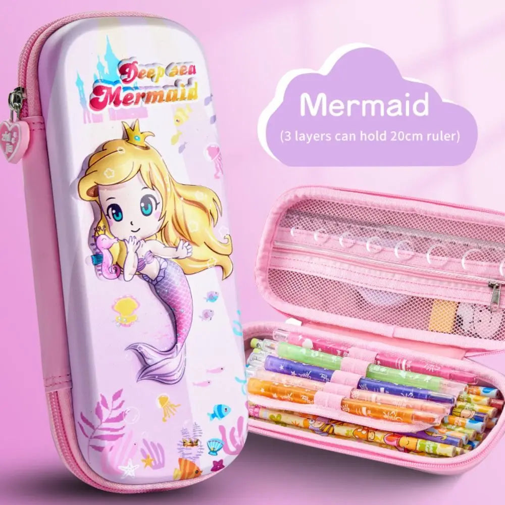 3D Mermaid & Astronaut Pencil Case β Odorless Zippered Space Pen Box for School Supplies & Kawaii Stationery Fans