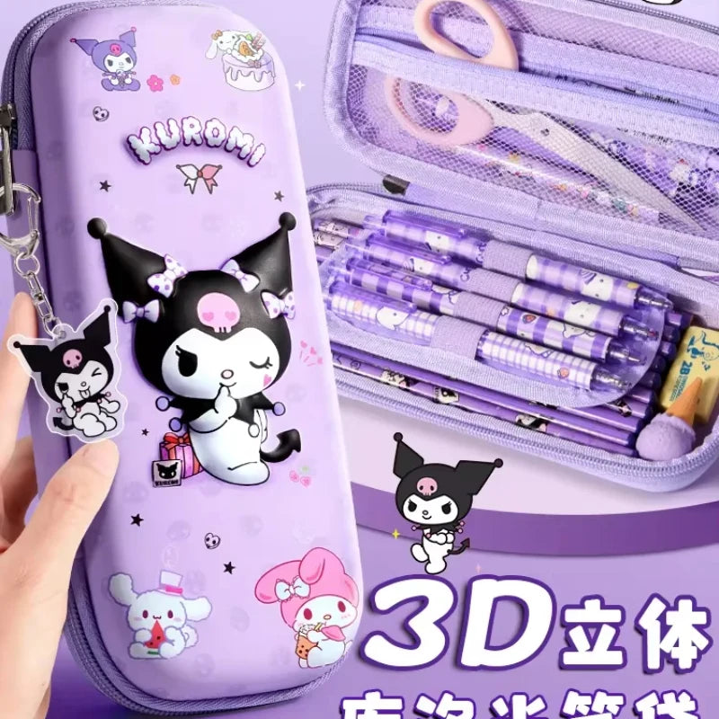 3D Sanrio Kuromi, My Melody & Cinnamoroll Pencil Case – Large Capacity Cartoon Stationery Bag