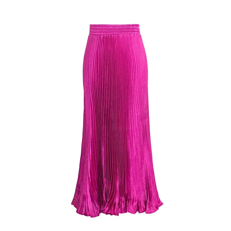 Elegant Satin Fishtail Long Skirts Evening Party Wear Faldas Vintage Pleated Skirt Women Harajuku Fashion Clothes Saias Jupe