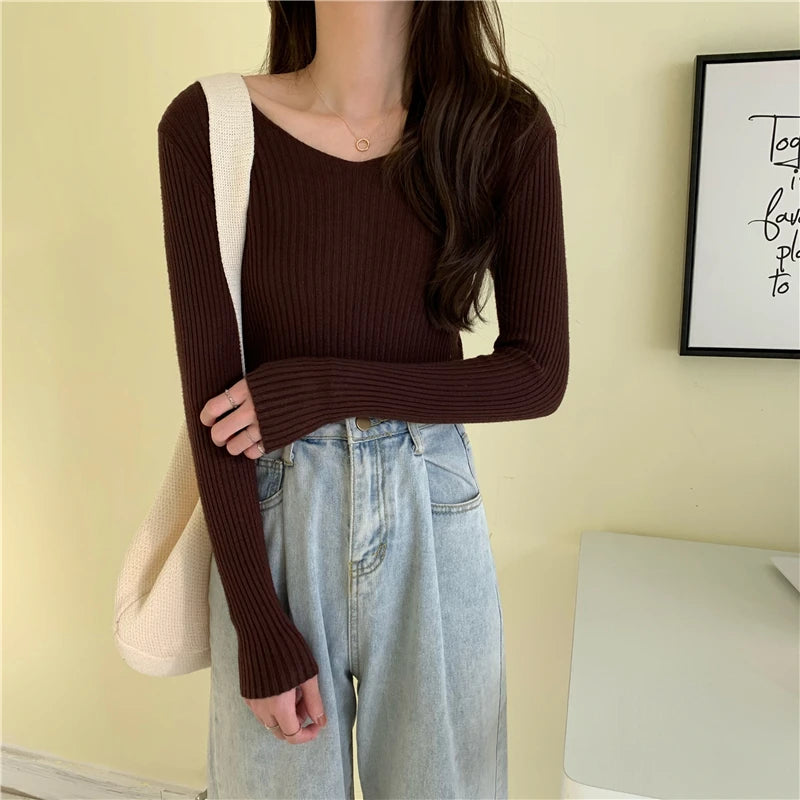 2025 Autumn Winter Women Sweaters Casual Long Sleeve Knitted Pullover Sweater Femme Basic Solid Jersey Tops Fashion Clothes
