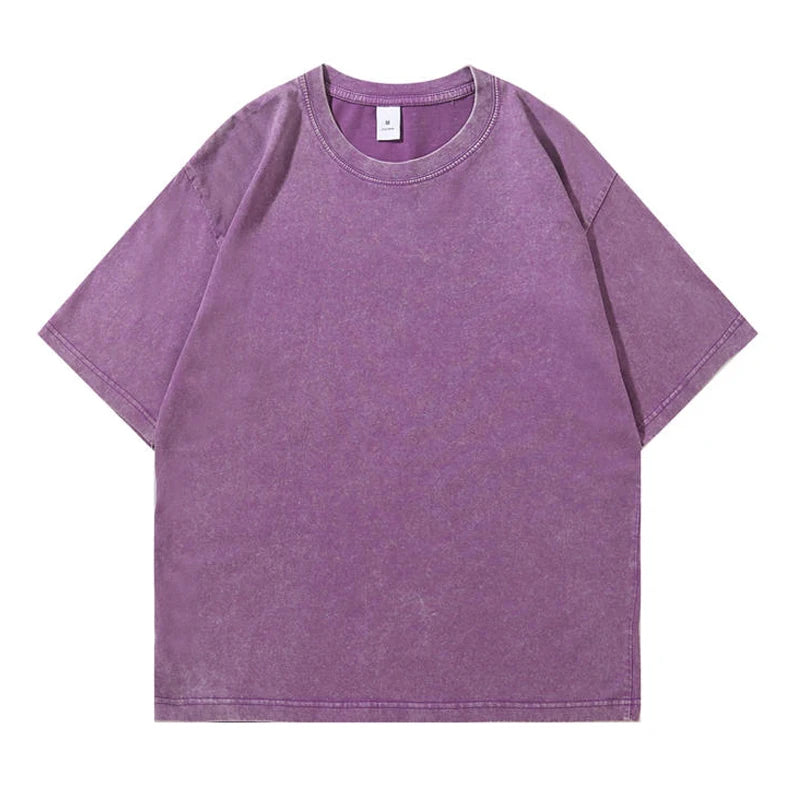 Washed Vintage T-Shirts Men's Street Hip Hop Retro Punk T Shirt Harajuku Casual 250gsm Cotton Short Sleeve Acid Wash TShirts Top