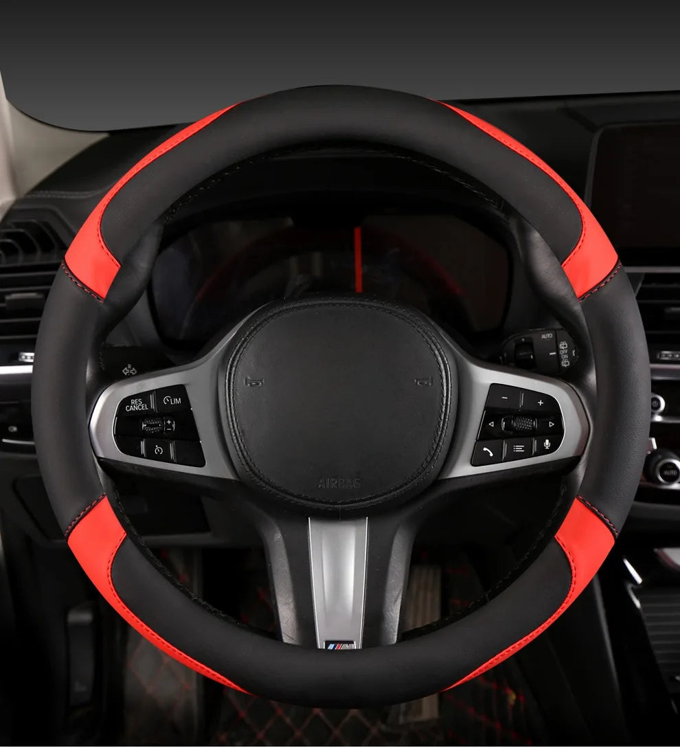 Car Steering Wheel Cover - Universal Car for Diverse Cars, Durable Leather Cover with Anti-Slip Lining, Fit for 14.5"-15"