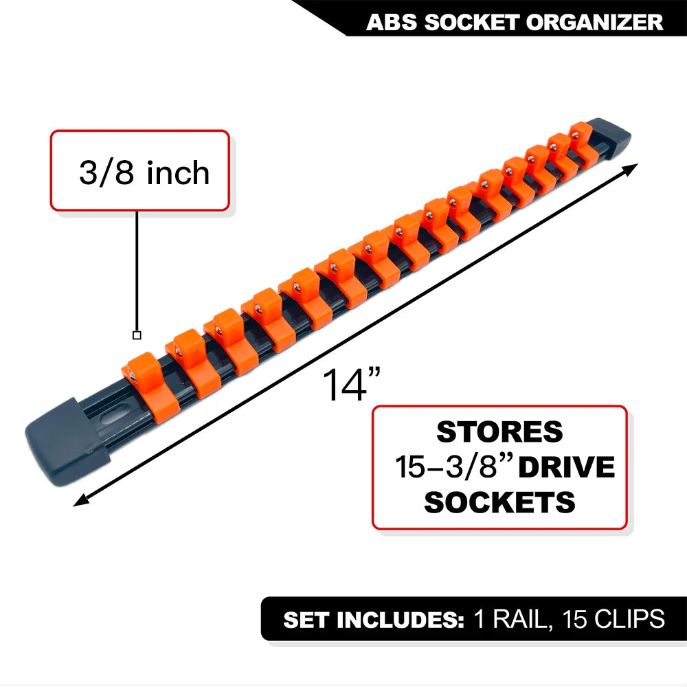Socket Organizer Set 1/4-Inch 3/8-Inch 1/2-Inch Socket Organizer for Tool Box Drawer Drive Socket Trays, Socket Holder Clip Rail