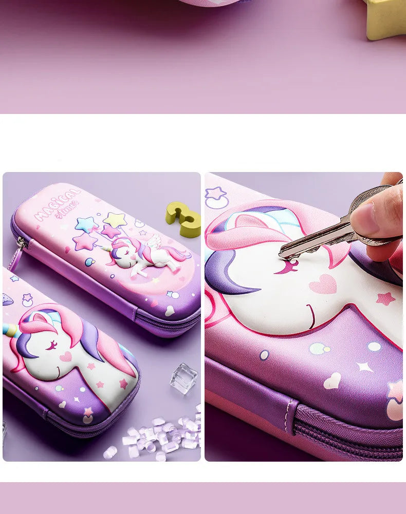 3D EVA Unicorn Pencil Case – Cute Cartoon Stationery Box for Girls, School Supplies, Gifts & iPad Storage