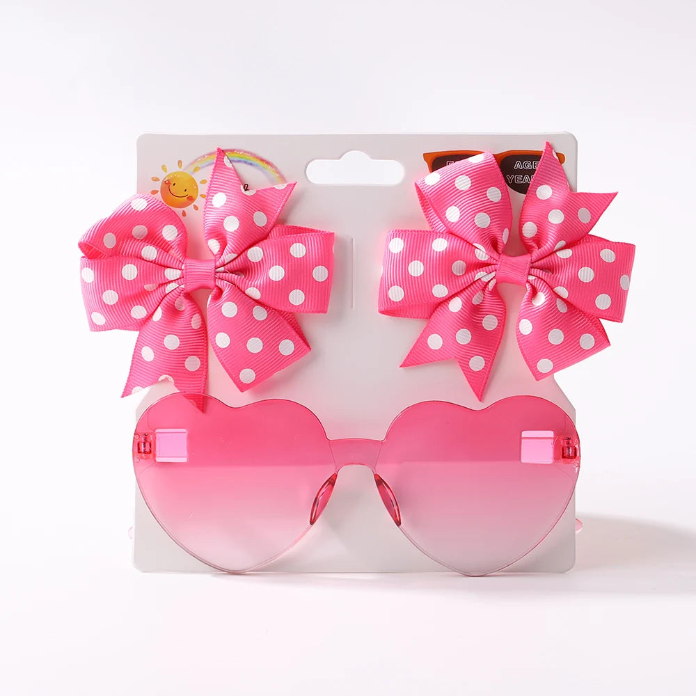3-Pack Dotted Bow Clips & Heart Sunnies β Colorful Style for Trendy Kiddos!