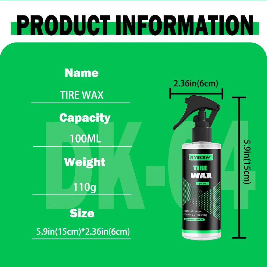 Tire Coating Spray High Gloss Hydrophobic Sealant Wax Car Wheel Polishing Brightener Auto Care Re-Black Tire Refurbishing Agent