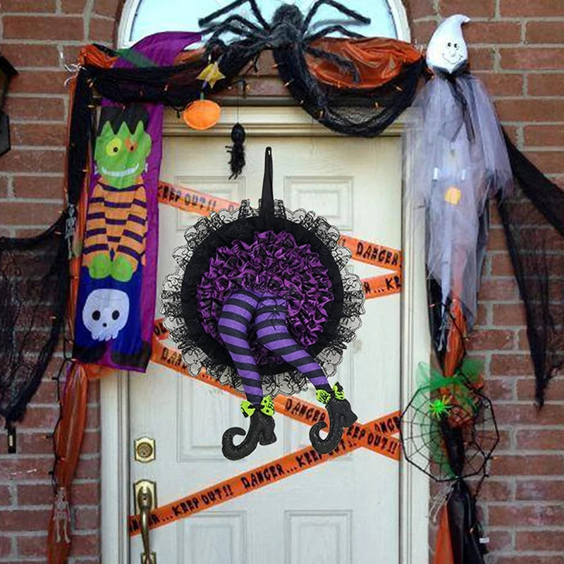 Halloween Witch Hat Leg Door Wreath Halloween Wreath Door Hanging Terrifying Atmosphere Decoration Happy Party Supplies Newest