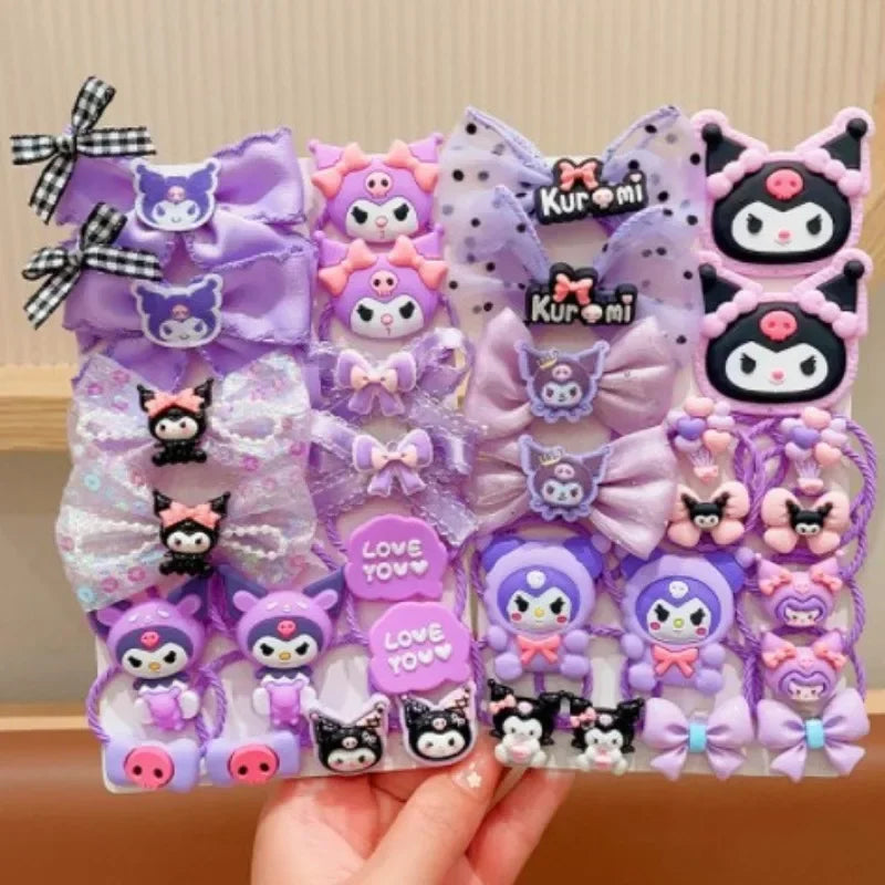 18-Piece Kuromi Hair Set – Cute Bows & Fun Clips for Kids!