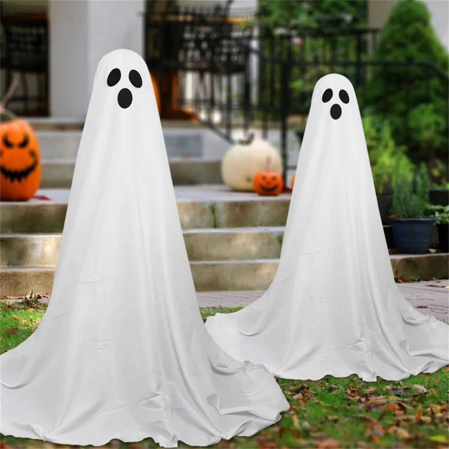 Halloween Decor Light Strings Ghosts Battery Front Porch Ghost Decorations Scary White Ghosts Stand Courtyard Halloween Decorati