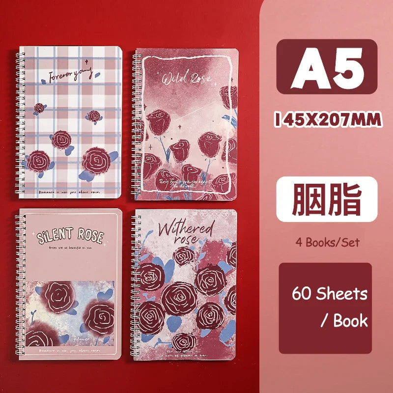 A5 Oil Painting Cover Coil Lined Notebook Set 1/2 Random Cute Books Kawaii Korean Stationery School Supplies for Students