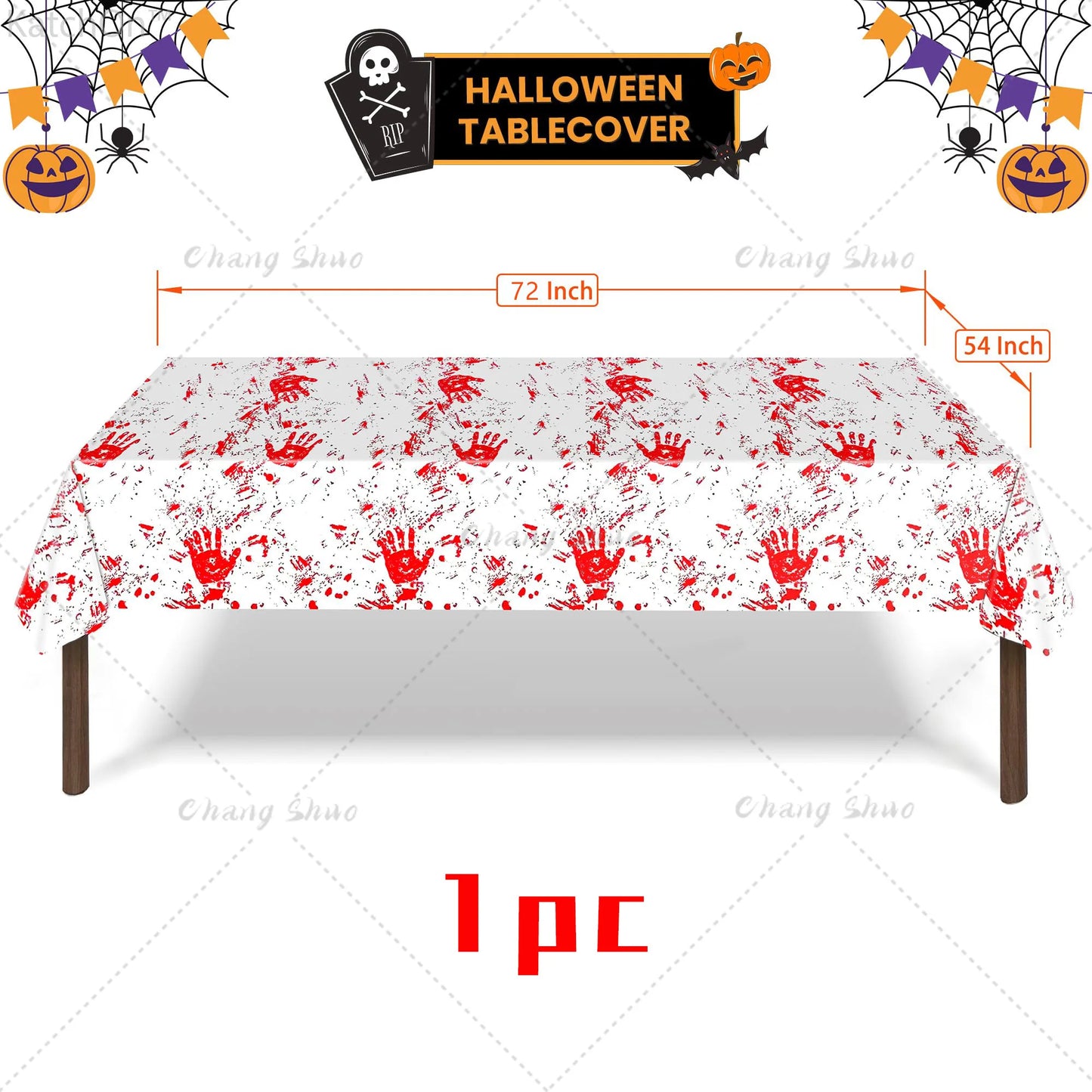 Halloween DIY Disposable Tablecloth Red Handprint Horror Pumpkin Party Table Decoration Party Waterproof Birthday Decoration