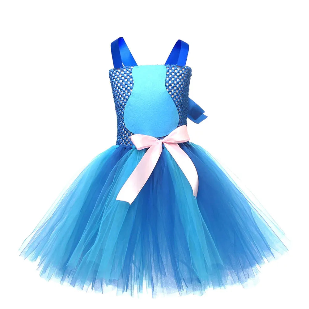 Movie Girls Alien Dog Costume Cartoon Blue Tulle Festival Dress Lilo Tutu Dress Maia Kealaha Live-action Character Dress Up