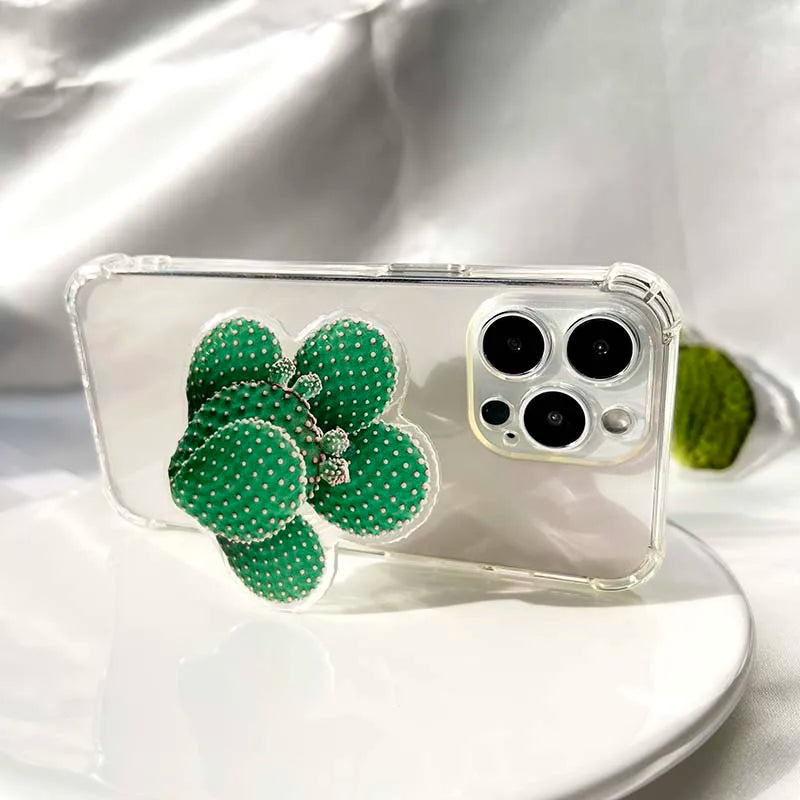 Factory Direct Acrylic Bracket Simulation Cactus Plant Phone Holder Foldable Lazy Stand Socket Folding Grip Tok