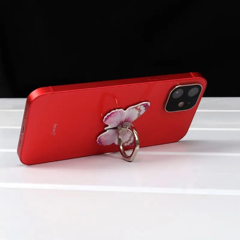 Universal Mobile Phone Luxurious Butterfly Finger Ring 360° Rotation Holder Folding Metal Stand Back Sticker Bracket for iPhone