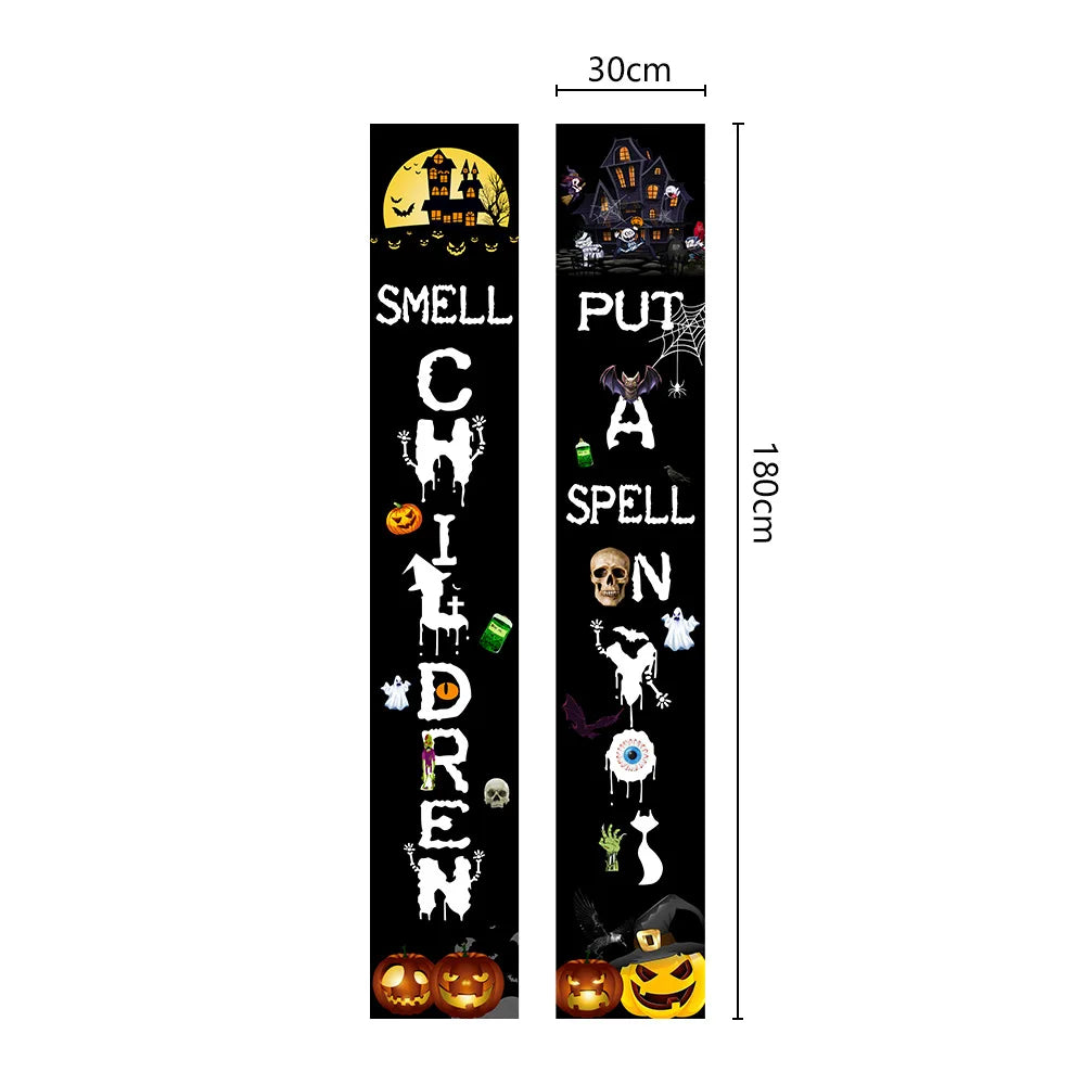 Halloween Couplets Festival Entrance Decoration Creative Text Door Curtain Horror Theme Party Decoration Polyester Hanging Flag