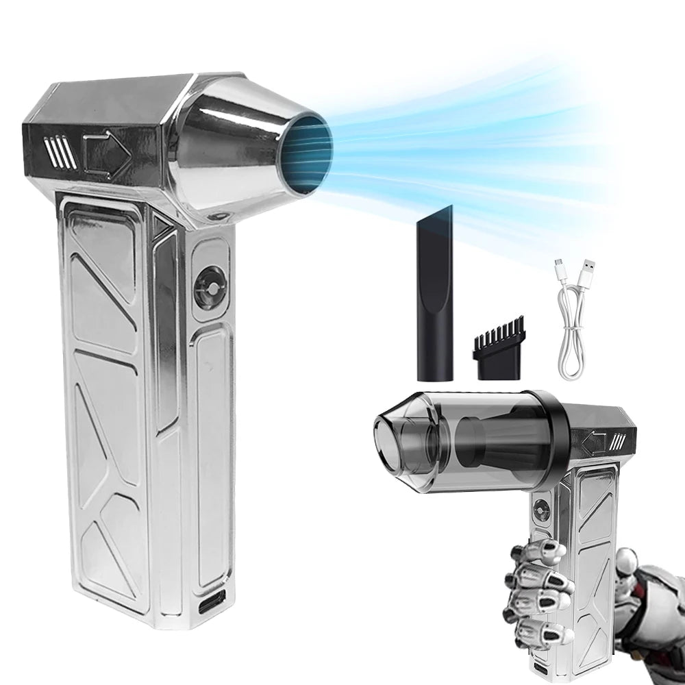 2-in-1 Blower & Vacuum, 4-Speed/Dual Magnetic Nozzles with LED & Type-C Fast Charge for Yard/BBQ/Hair/PC Use