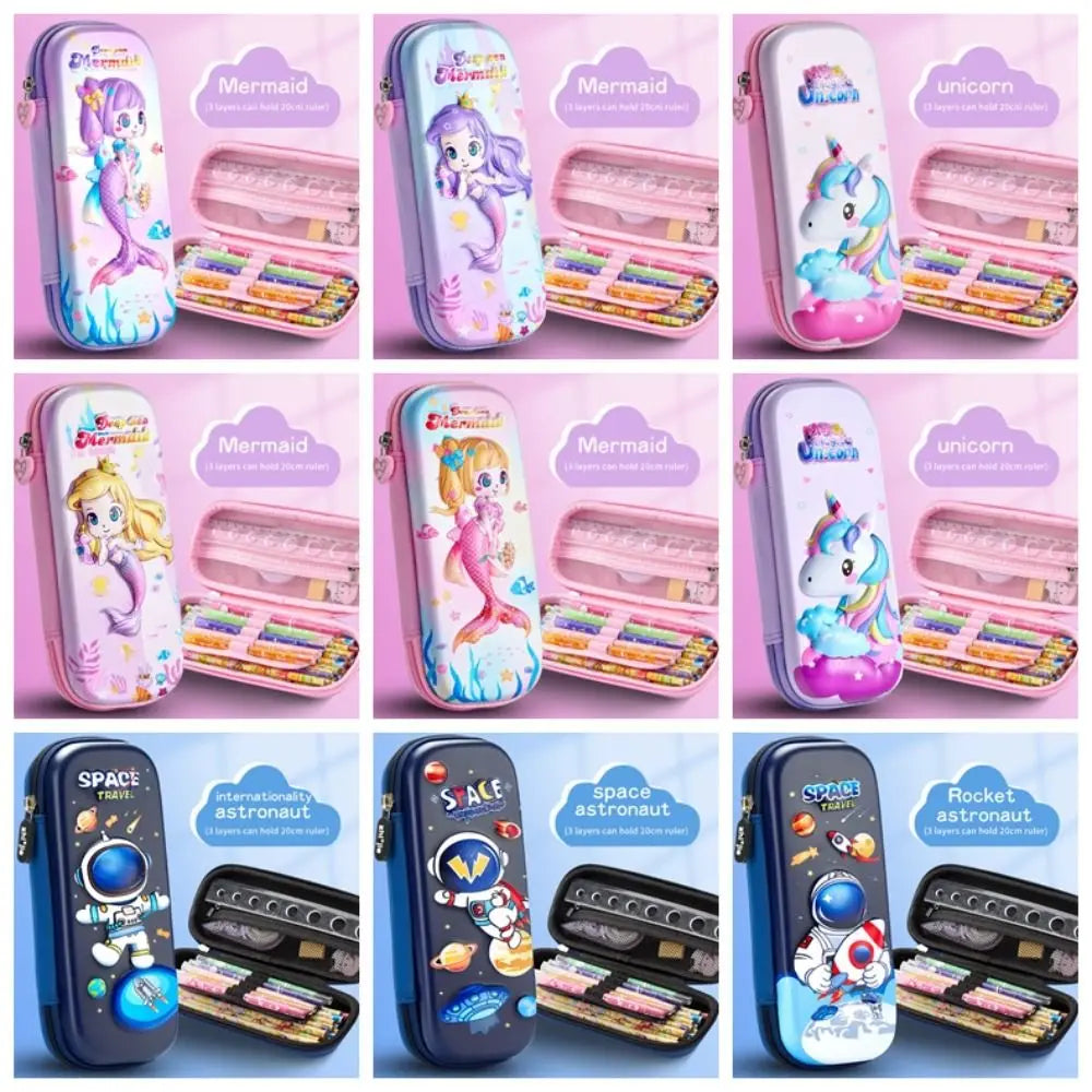 3D Mermaid & Astronaut Pencil Case β Odorless Zippered Space Pen Box for School Supplies & Kawaii Stationery Fans