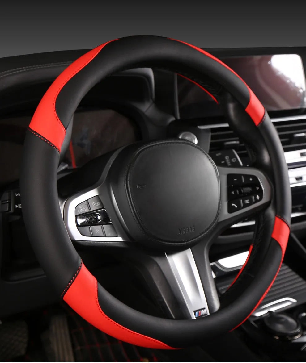 Car Steering Wheel Cover - Universal Car for Diverse Cars, Durable Leather Cover with Anti-Slip Lining, Fit for 14.5"-15"