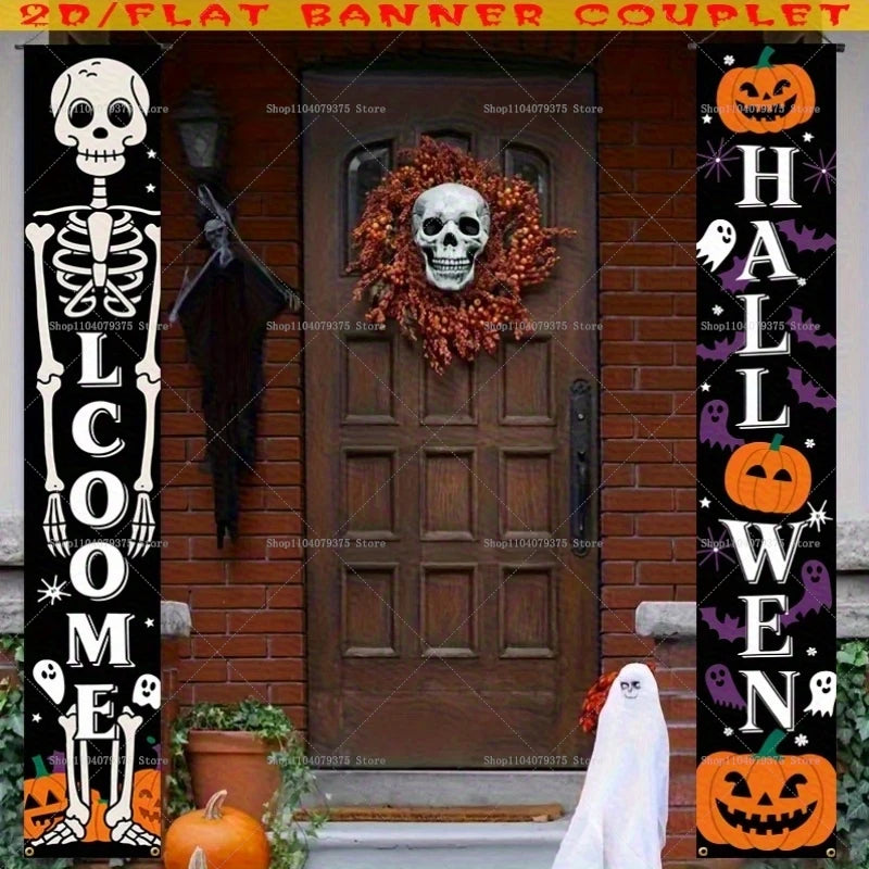 Halloween Witch Pumpkin Head Porch Decoration Couplet Banner Happy Halloween Home Room Holiday Party Supplies Photography Props