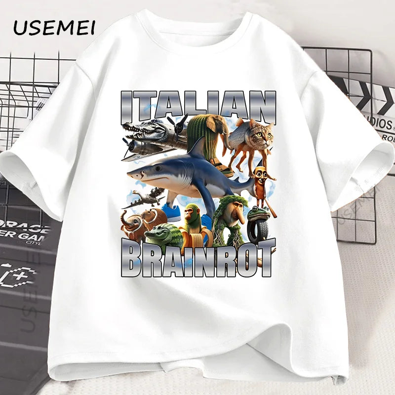 Italian Brainot T Shirt Funny Meme Graphic Tees Men Women Vintage T-shirt Trendy Cotton Summer Short Sleeve Y2k Streetwears