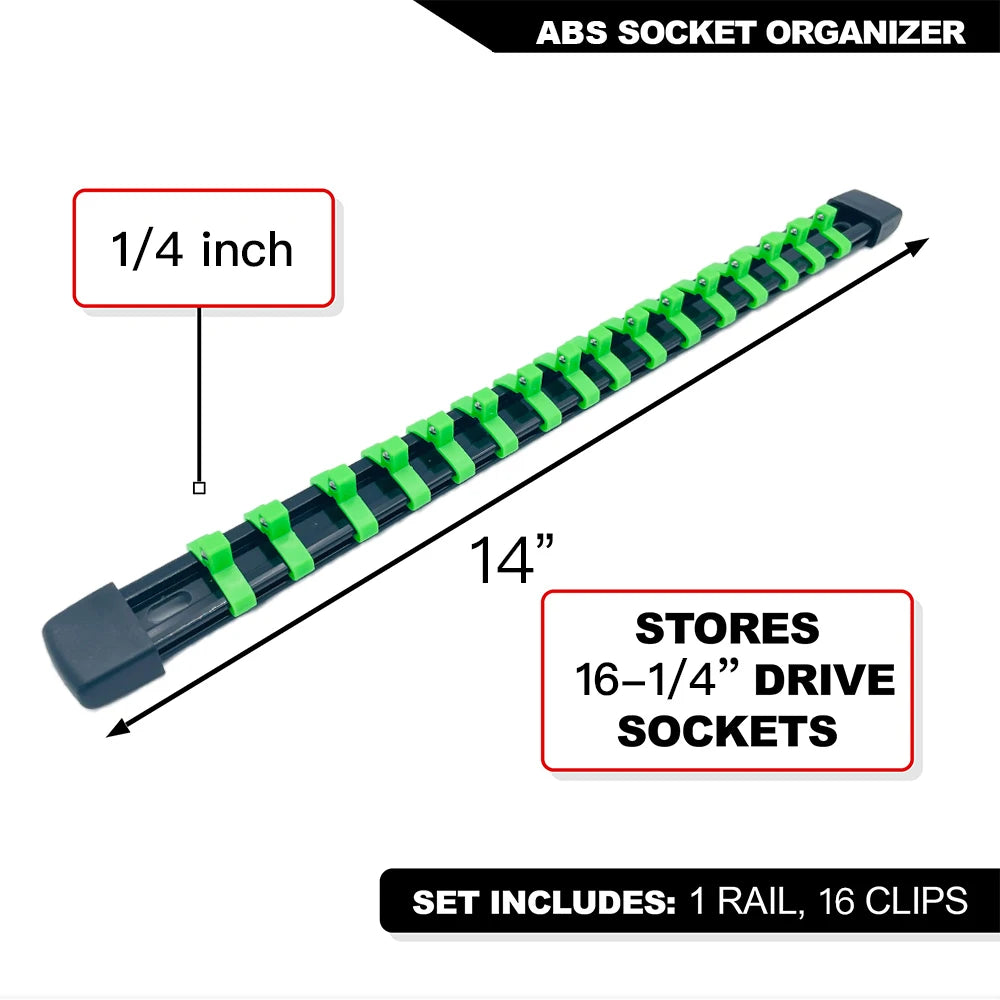 Socket Organizer Set 1/4-Inch 3/8-Inch 1/2-Inch Socket Organizer for Tool Box Drawer Drive Socket Trays, Socket Holder Clip Rail