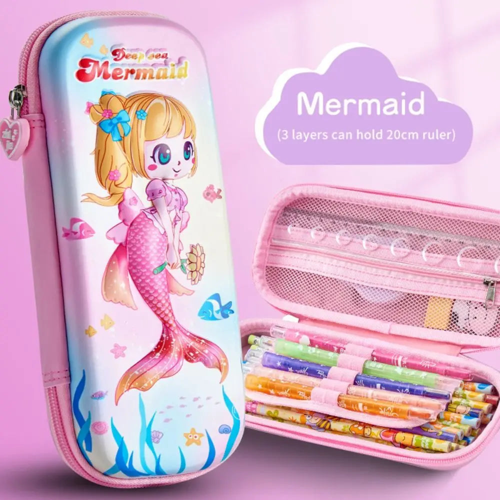 3D Mermaid & Astronaut Pencil Case β Odorless Zippered Space Pen Box for School Supplies & Kawaii Stationery Fans
