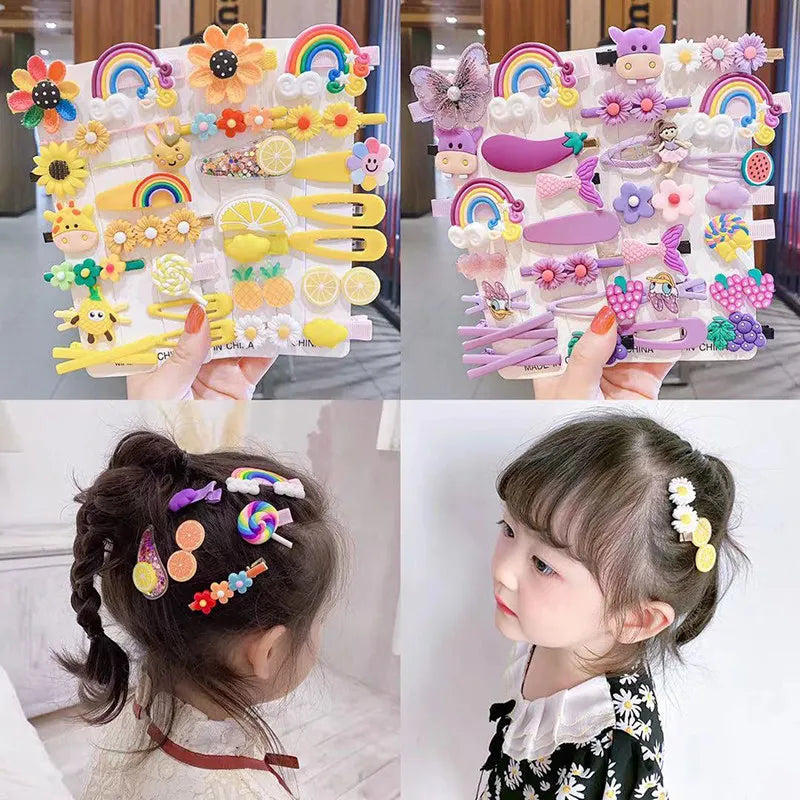 4-Pack Cartoon Hair Clips β Cute Flowers & Fruits for Baby Girls!