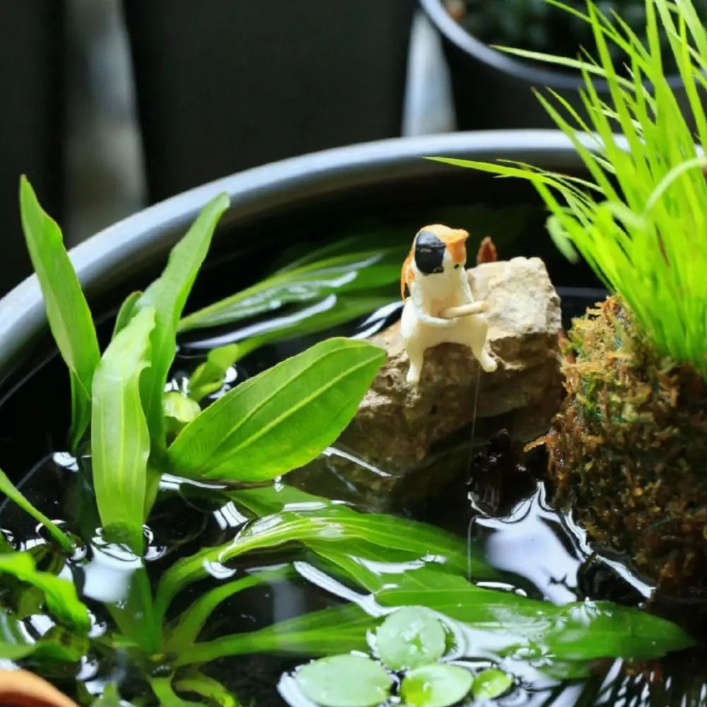 Hanging Decoration Plant Pot Aquarium Tanks Decor Fish Tank Ornaments Cat Statue Kitten Fishing Ornament Miniature Figurines