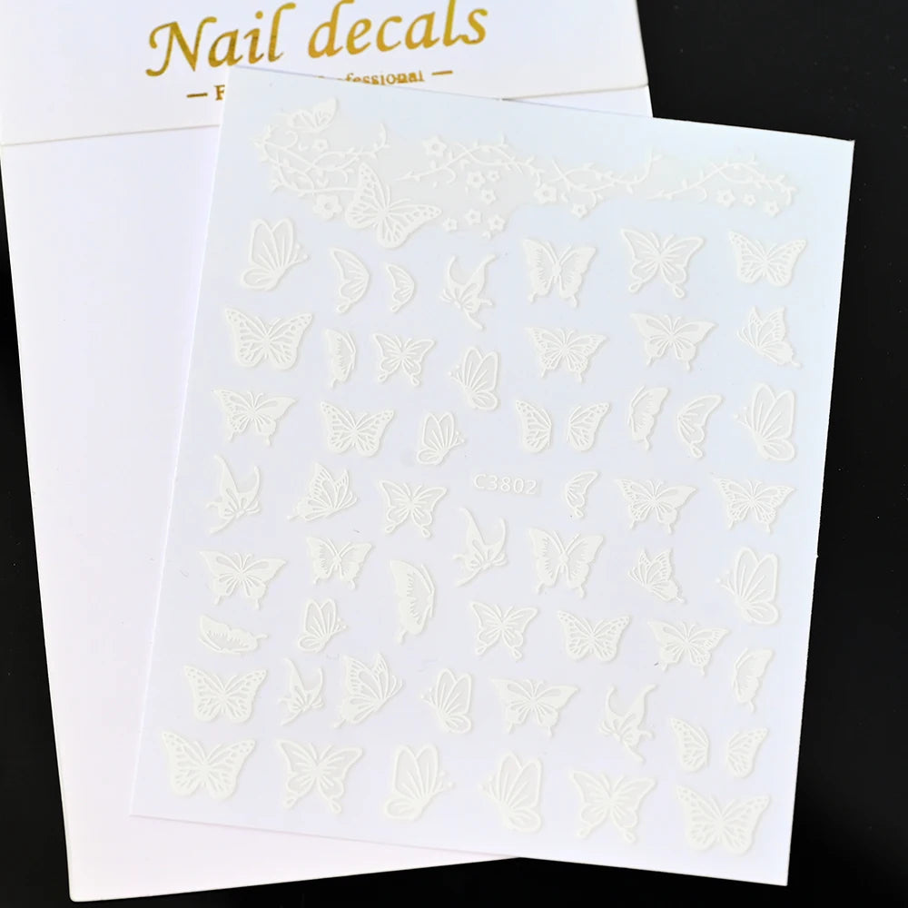 Glitter Flame Nail Art Set – Self-Adhesive Silver Stickers with Butterfly Foil for Manicure Magic