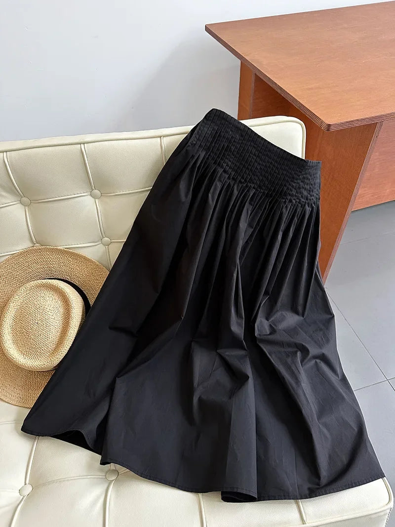 Elegant High-Waisted Pink A- Line Skirt Sweet Umbrella Design Sensibility Plenty of Pleats Medium-Length Women's Fashion