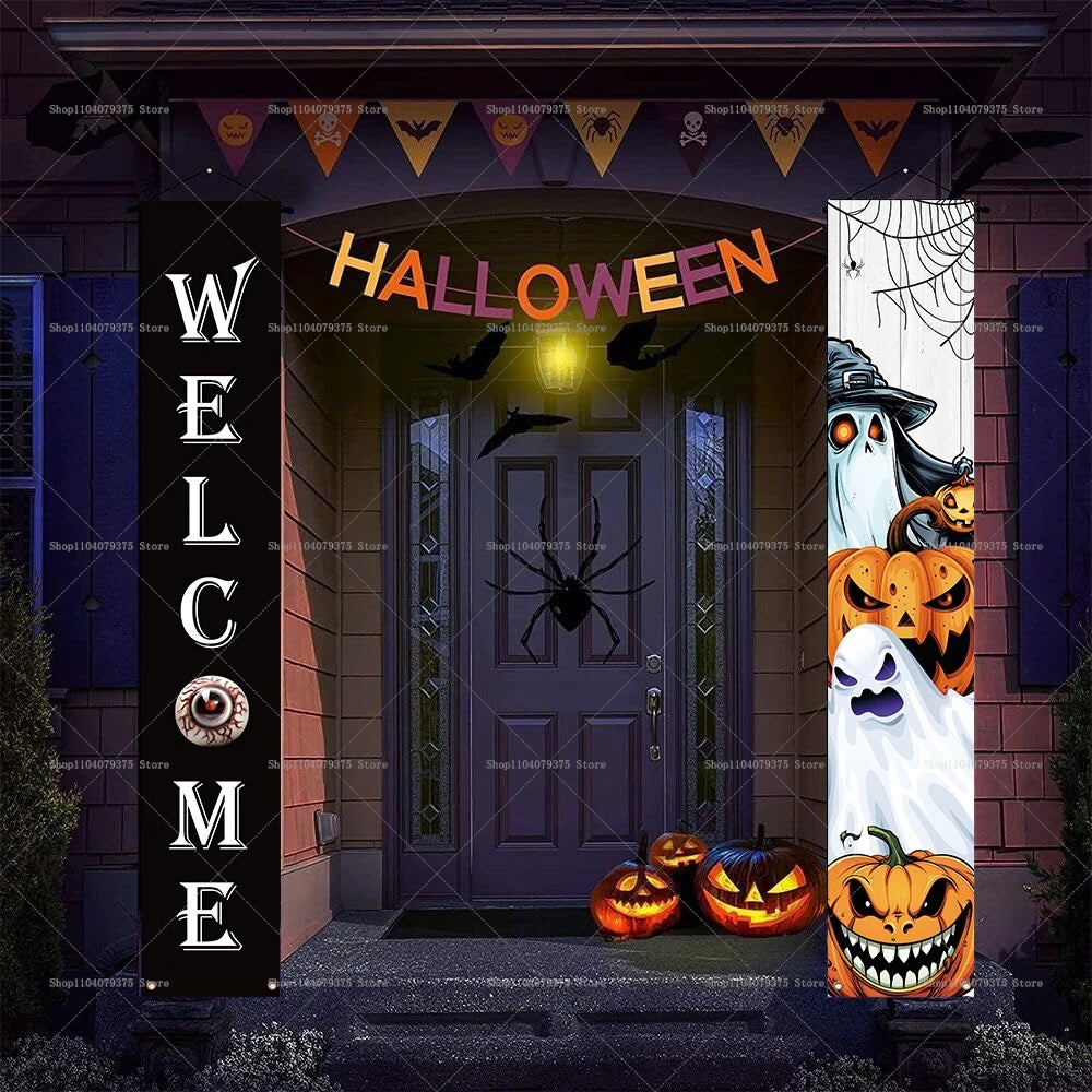 Halloween Witch Pumpkin Head Porch Decoration Couplet Banner Happy Halloween Home Room Holiday Party Supplies Photography Props