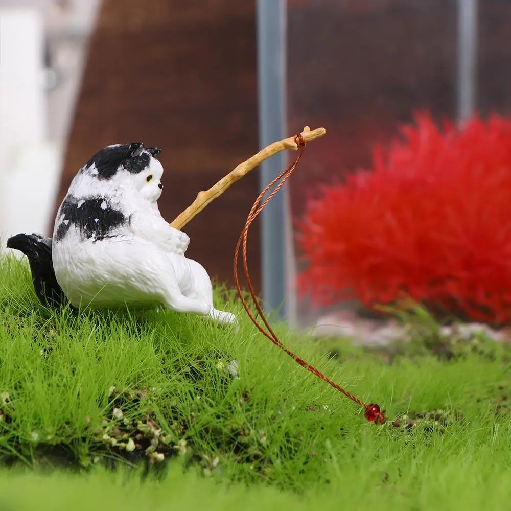 Hanging Decoration Plant Pot Aquarium Tanks Decor Fish Tank Ornaments Cat Statue Kitten Fishing Ornament Miniature Figurines