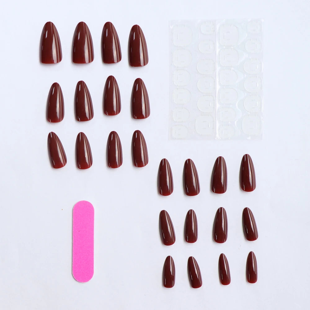 Simple & Delicate: 24PCS Almond Fake Nails for Effortless Date-Night Style