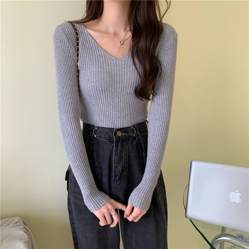 2025 Autumn Winter Women Sweaters Casual Long Sleeve Knitted Pullover Sweater Femme Basic Solid Jersey Tops Fashion Clothes