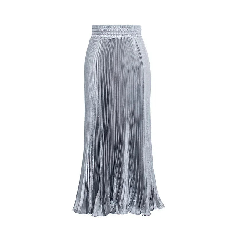 Elegant Satin Fishtail Long Skirts Evening Party Wear Faldas Vintage Pleated Skirt Women Harajuku Fashion Clothes Saias Jupe