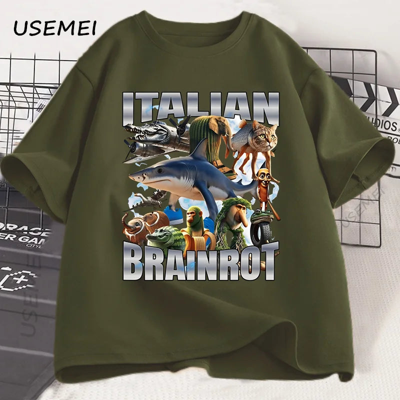 Italian Brainot T Shirt Funny Meme Graphic Tees Men Women Vintage T-shirt Trendy Cotton Summer Short Sleeve Y2k Streetwears