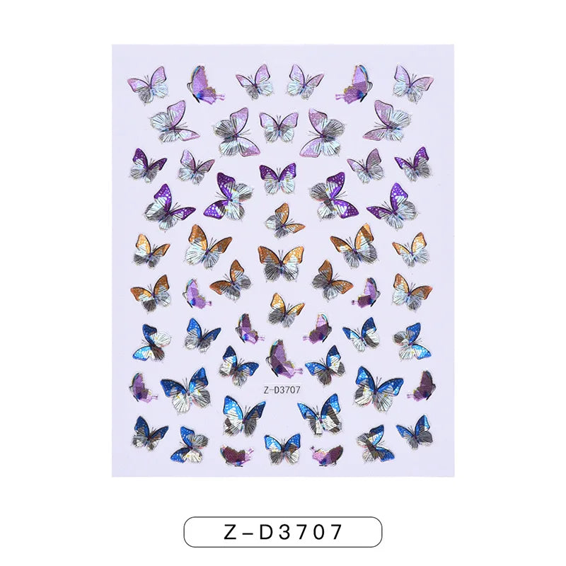 Glitter Flame Nail Art Set – Self-Adhesive Silver Stickers with Butterfly Foil for Manicure Magic